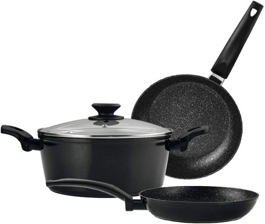 FAGOR Vivant 424 Set di Pentole Induzione 4-Piece Alluminio Antiaderente  Casseruola + 2 Padelle Nero