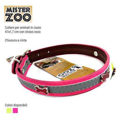 Collare Per Cani Cuccioli Gatti Animali In Cuoio 42 Cm Vari Colori Strass Osso