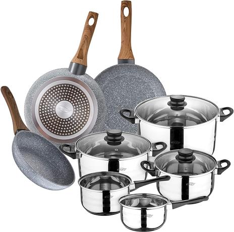 Batteria da cucina 8 pezzi SAN IGNACIO in acciaio inox, con set di padelle  (18,20,24 cm) in alluminio forgiato, induzione - SAN IGNACIO - Idee regalo