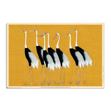 Grupo Erik: Flock Of Beautiful Japanese Red Crown Crane By O. Korin (Poster 61x91,50 Cm)