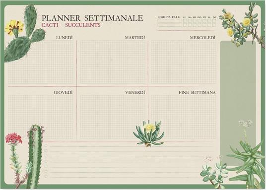 Bloc Planner Settimanale A3 Botanical Cacti Italiano Kokonote