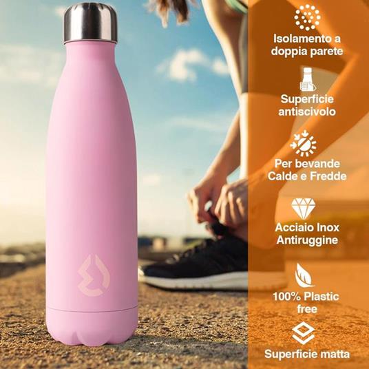 Borraccia Bottiglia Termica Acqua Caldo Freddo Acciaio Inox 500Ml Sport  Rosa - ND - Idee regalo | IBS