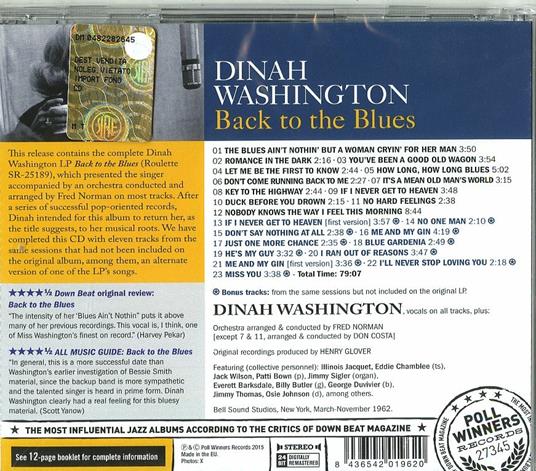 Back to the Blues - CD Audio di Dinah Washington - 2