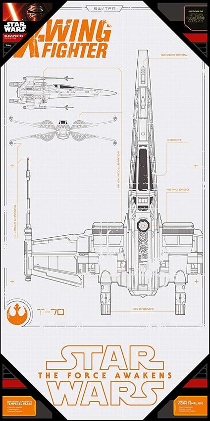 Poster Sw Ep7 X-Wing Blue Print Glass