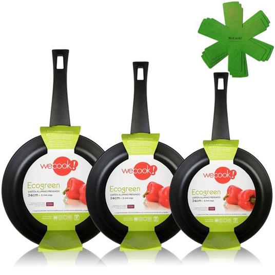 Wecook Ecogreen Set 3 Padelle 18-22-26 cm Alluminio Forgiato, Induzione, Antiaderente senza PFOA  Nero