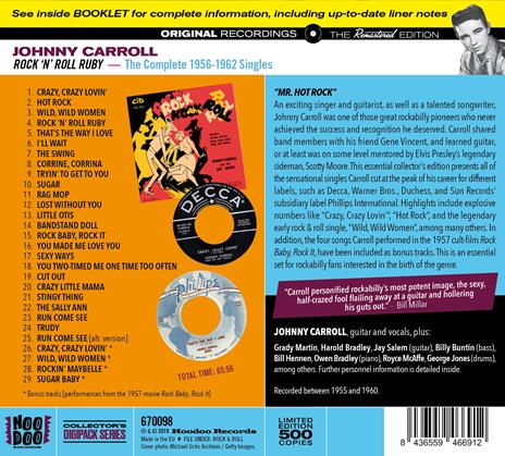 Rock 'N' Roll Ruby - The Complete 1956-1962 Singles - CD Audio di Johnny Carroll - 2