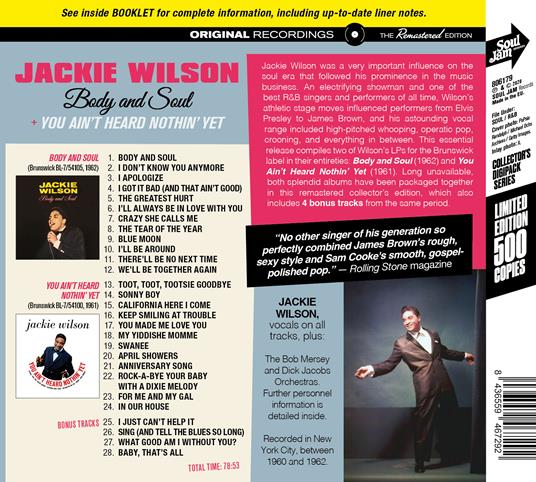 Body and Soul - You Ain't Heard Nothin' - CD Audio di Jackie Wilson - 2