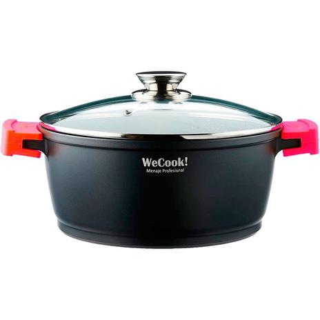 Wecook Ecostone Casseruola Alta 20cm Induzione, Coperchio di Vetro, Antiaderente, Alluminio Fuso Nero