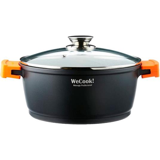 Wecook Ecochef Casseruola Alta 16cm Induzione, Coperchio di Vetro, Antiaderente, Alluminio Fuso Nero