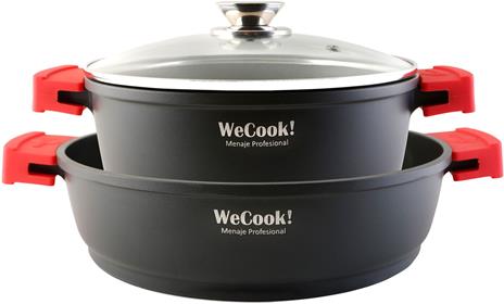 Wecook STONE2AB Batteria da Cucina 4 Pezzi in Alluminio Fuso, Induzione, Casseroli Anti-aderente Nero