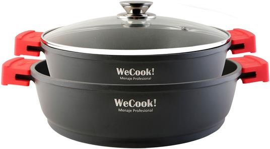 Wecook STONE2B Batteria da Cucina 4 Pezzi in Alluminio Fuso, Induzione, Casseroli Anti-aderente Nero
