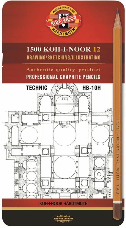Set Technic Koh-I-Noor. 12 matite H1500 HB-10H in astuccio in metallo