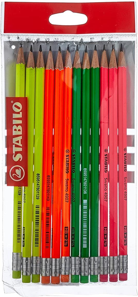 Matita in grafite – STABILO Swano fluo – Pack da 12 – Colori