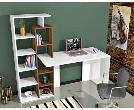 HOMEMANIA Scrivania Poly con Libreria Integrata. Con Ripiani. Da Studio,  Camera, Ufficio. Noce, Bianco in Legno, 181,8 x 60 x 148,2 cm - Homemania -  Casa e Cucina | IBS