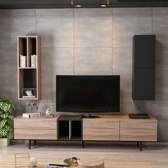 HOMEMANIA Mobile Porta Tv Diany Moderno Componibile, Libreria. Con Ante,  Ripiani, Mensole. Da Salotto. Nero in Legno, 195 x 37 x 45 cm - Homemania -  Casa e Cucina | IBS