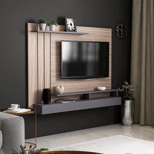 HOMEMANIA Mobile Porta Tv Lawrance Moderno da Parete. Con Ripiani. Da  Salotto. Antracite in Legno, 157 x 21 x 120 cm - Homemania - Casa e Cucina  | IBS