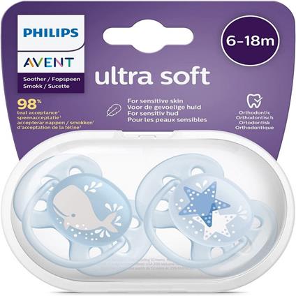 Philips SCF223/03 Avent Ciuccio Ultra Morbido confezione da 2 per bambini dai 6 ai 18 mesi