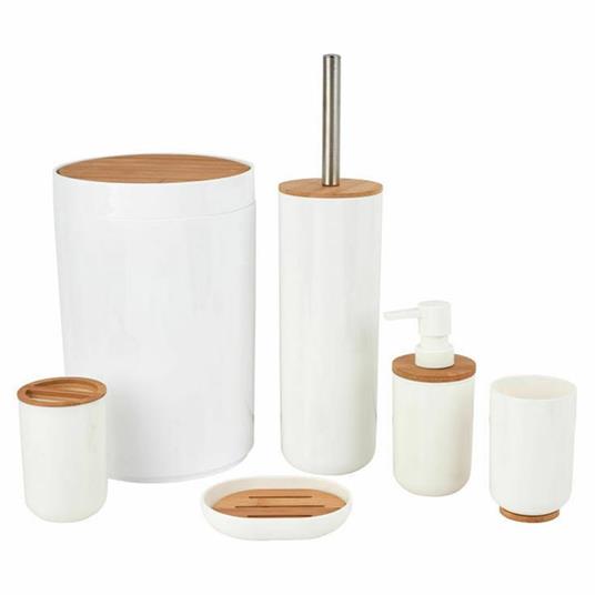 Set Da Bagno In Legno Bamboo E Plastica Bianco E Naturale 6Pz Con  Portascopino - ND - Casa e Cucina | IBS