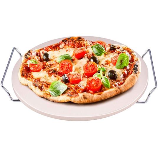 Pietra Refrattaria per Pizza e Pane diametro 33 cm tonda con maniglie Cromo - 2