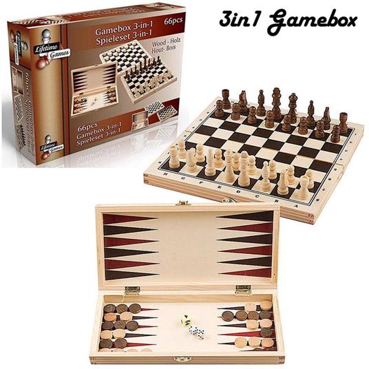 Dama Scacchi e Backgammon Gioco Box in Legno 3 in 1 Giochi Di Società  Scatola - Lifetime Games - Scacchi e dama - Giocattoli | IBS