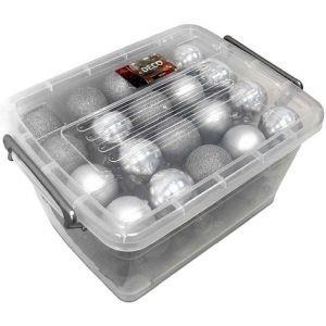 Set Palle Di Natale 70 Palline Color Argento Silver Decorazioni Albero Natale - 2