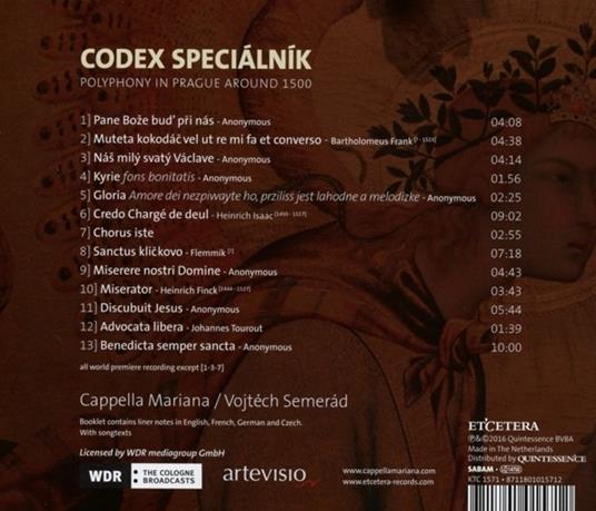 Codex Specialnik - CD Audio di Cappella Mariana - 2