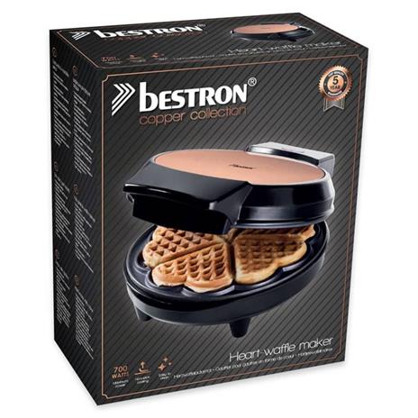 Bestron Piastra per Waffle Forma di Cuore ADWM730CO 1200 W Nera e Rame