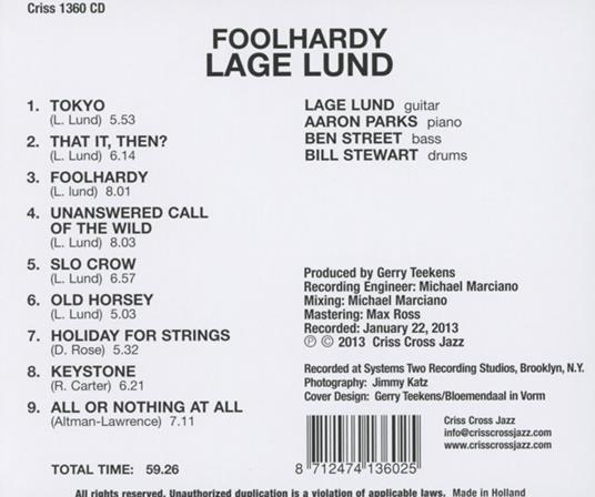 Foolhardy - CD Audio di Lage Lund - 2