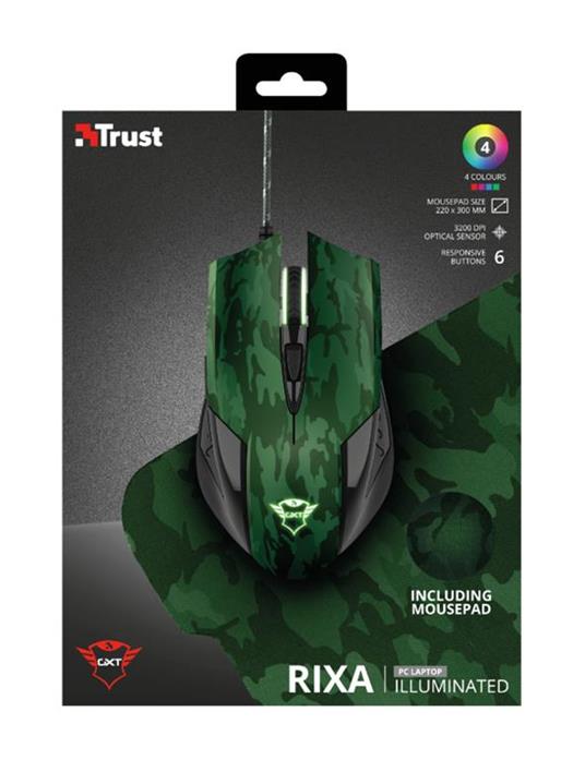 Trust - Mouse Gaming + Tappeto GXT 781 Rixa Camo Mouse PC - 9