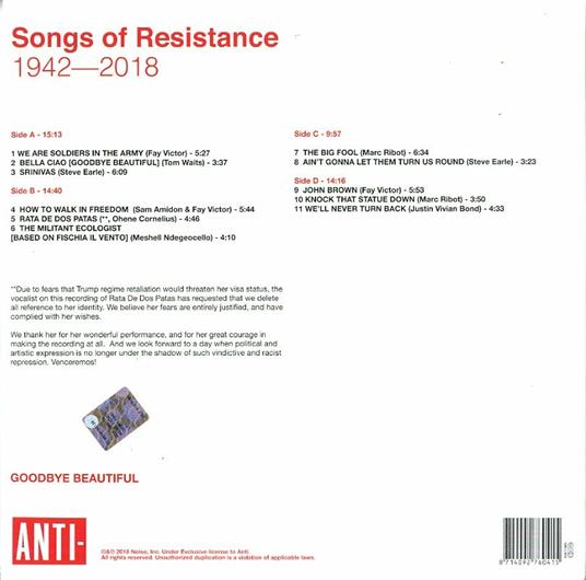 Songs of Resistance - 1942-2018 - Vinile LP di Marc Ribot - 2