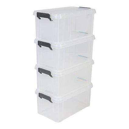 Iris Ohyama, Multi Box  MBX-6  set di 4 scatole impilabili con coperchio , plastica, trasparente, 6 L, 36.5 x 21.4 x 16.5 cm