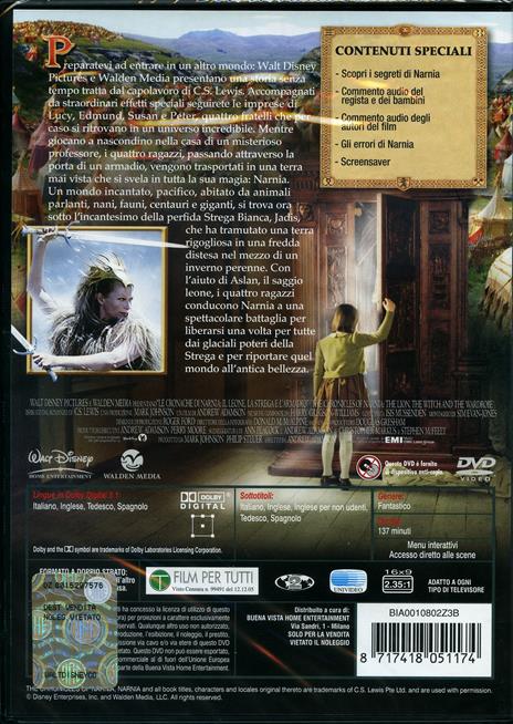 Le cronache di Narnia: il leone, la strega e l'armadio (1 DVD) - DVD - Film  di Andrew Adamson Fantastico | IBS