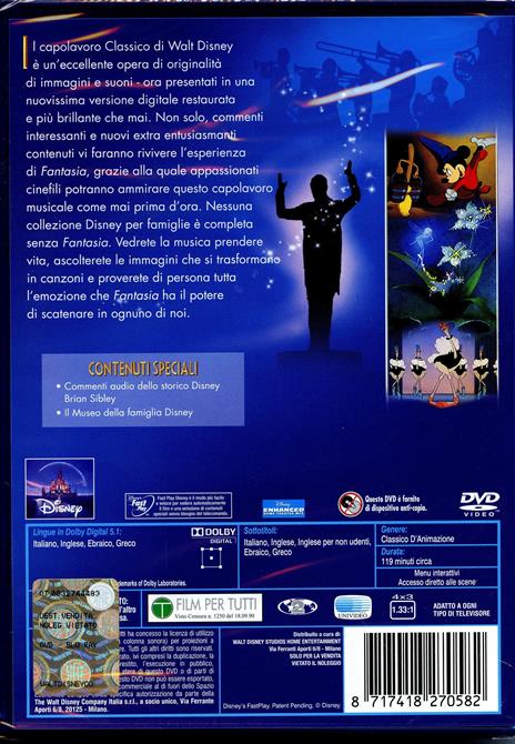 Fantasia di James Algar,Bill Roberts,Paul Satterfield,Hamilton Luske,Wilfred Jackson,Samuel Armstrong,Norman Ferguson,T. Hee,Jim Handley,Ford Beebe - DVD - 2