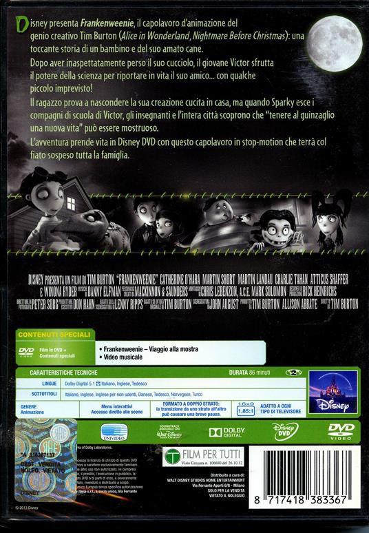 Frankenweenie - DVD - Film di Tim Burton Animazione | IBS