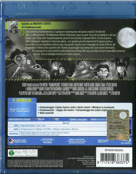 Frankenweenie - Blu-ray - Film di Tim Burton Animazione