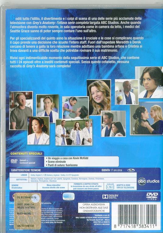 Grey's Anatomy. Stagione 8 (Serie TV ita) (6 DVD) di Rob Corn,Tony Phelan,Chandra Wilson - DVD - 2
