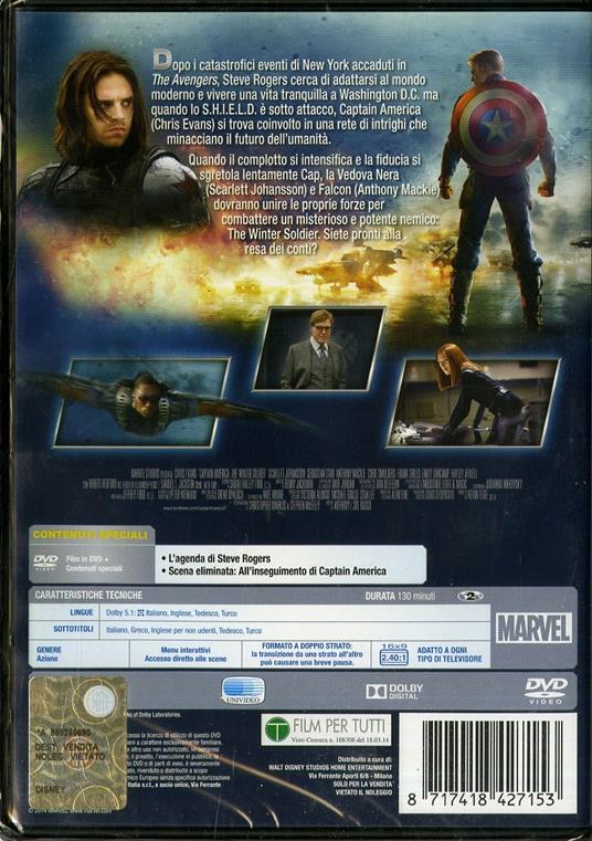 Captain America. The Winter Soldier di Anthony Russo,Joe Russo - DVD - 2