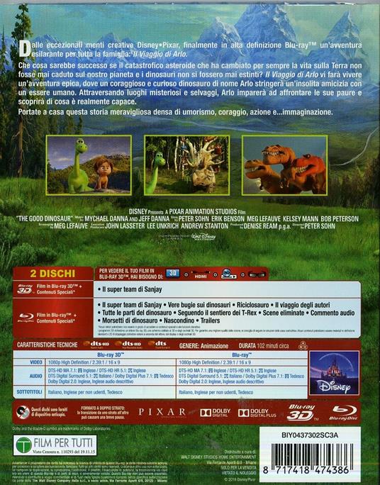 viaggio di Arlo 3D (Blu-ray + Blu-ray 3D) - Blu-ray + Blu-ray 3D - Film di  Peter Sohn Bambini e ragazzi | IBS