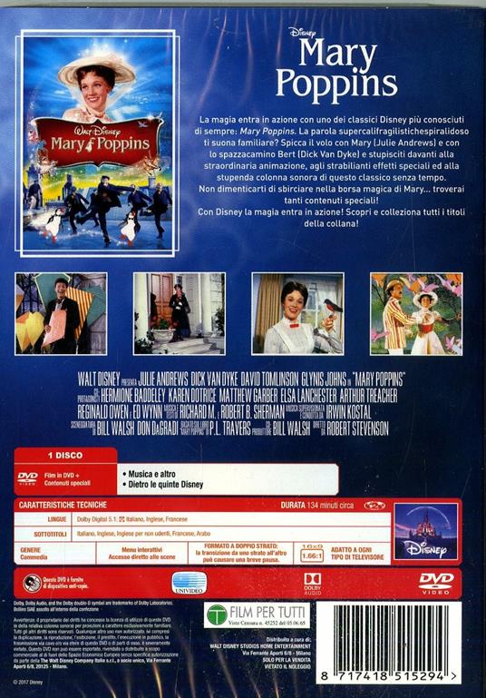 Mary Poppins. Limited Edition 2017 (DVD) - DVD - Film di Robert Stevenson  Commedia | IBS