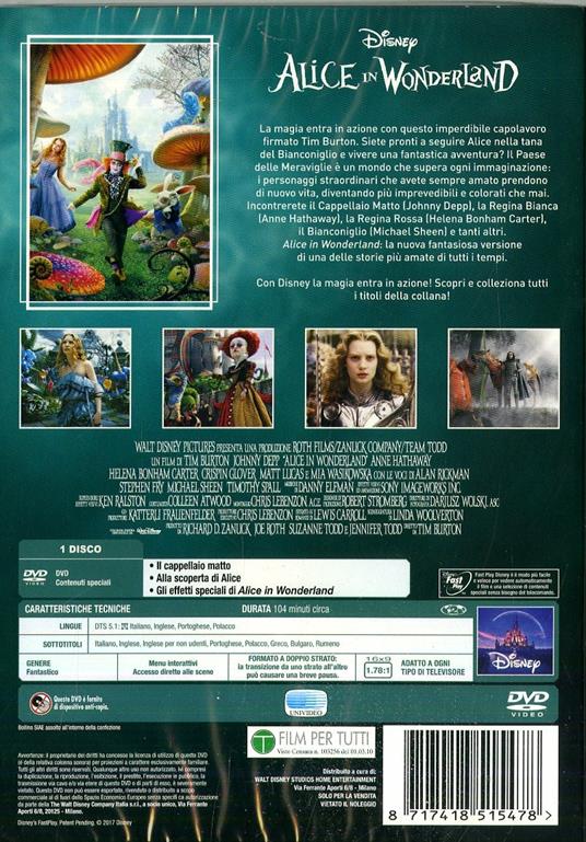 Alice in Wonderland. Limited Edition 2017 (DVD) - DVD - Film di Tim Burton  Fantastico | IBS