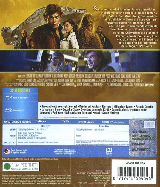 Solo. A Star Wars Story (Blu-ray) di Ron Howard - Blu-ray - 2