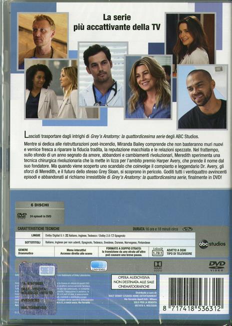 Grey's Anatomy. Stagione 14. Serie TV ita (5 DVD) - DVD - Film di Rob Corn  , Tony Phelan Drammatico | IBS