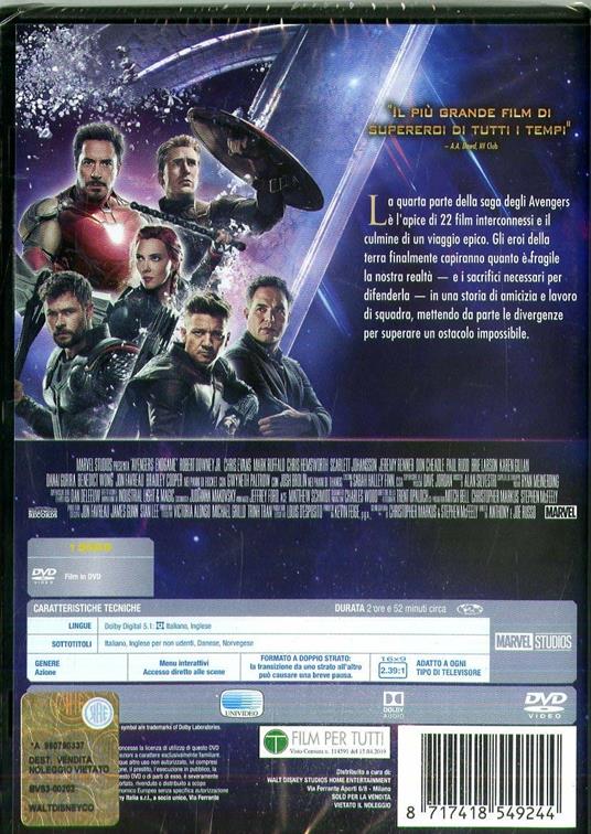 Avengers. Endgame (DVD) - DVD - Film di Anthony Russo , Joe Russo Avventura  | IBS