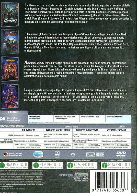 Cofanetto Quadrilogia Avengers (4 DVD) di Joe Russo,Anthony Russo,Joss Whedon - 2