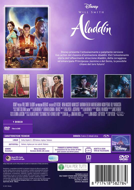 Aladdin Live Action. Repack 2021 (DVD) - DVD - Film di Guy Ritchie  Avventura | IBS
