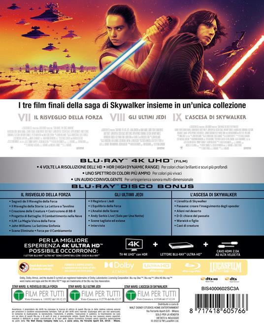 Star Wars Trilogia 7-9 (Blu-ray + Blu-ray Ultra HD 4K) di J. J. Abrams - 2