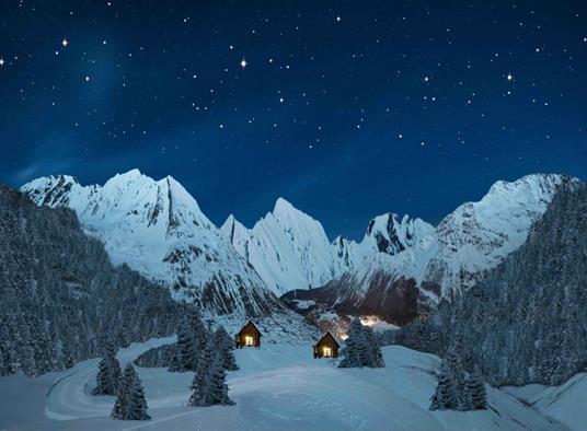 Sfondo Poster Paesaggio Di Montagna Illuminato Di Notte Con Fibre Ottiche 76X56Cm Myvillage Mycl02 Presepe