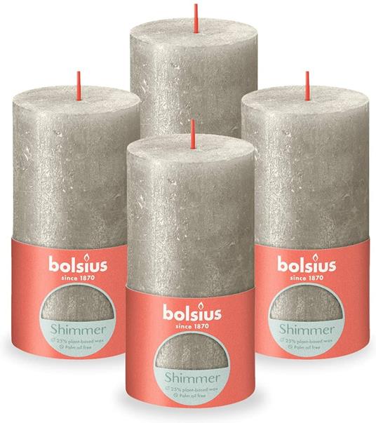 BOLSIUS - Candela a colonna rustica Shimmer - Champagne - 13cm - Confezione  da 4 - Non gocciolare - Candele non profumate - Bolsius - Idee regalo