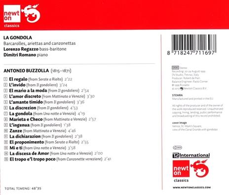 La Gondola-Venetian Folk Songs - CD Audio di Antonio Buzzolla - 2
