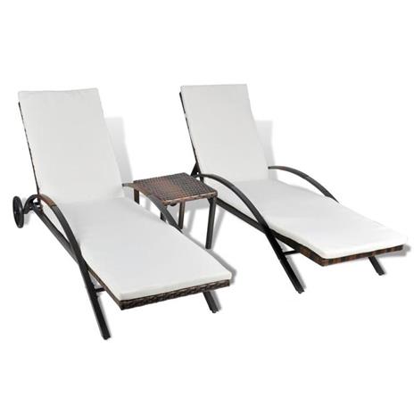 vidaXL Lettini Prendisole con Tavolino in Polyrattan Marrone - 2